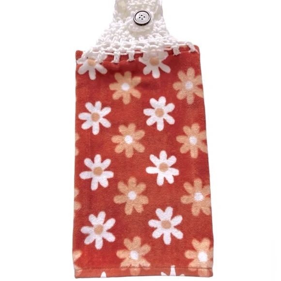 HAND CRAFTED Crocheted Top Colorful Floral Hanging Kitchen or Bathroom Towel - Picture 6 of 8